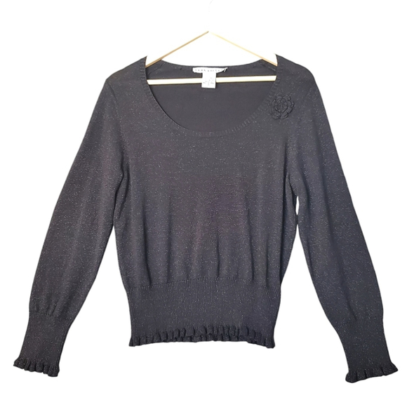 Versailles Sweater Silk Metallic Ruffle Flower Coquette Feminine Black Gold (M) - Picture 1 of 8